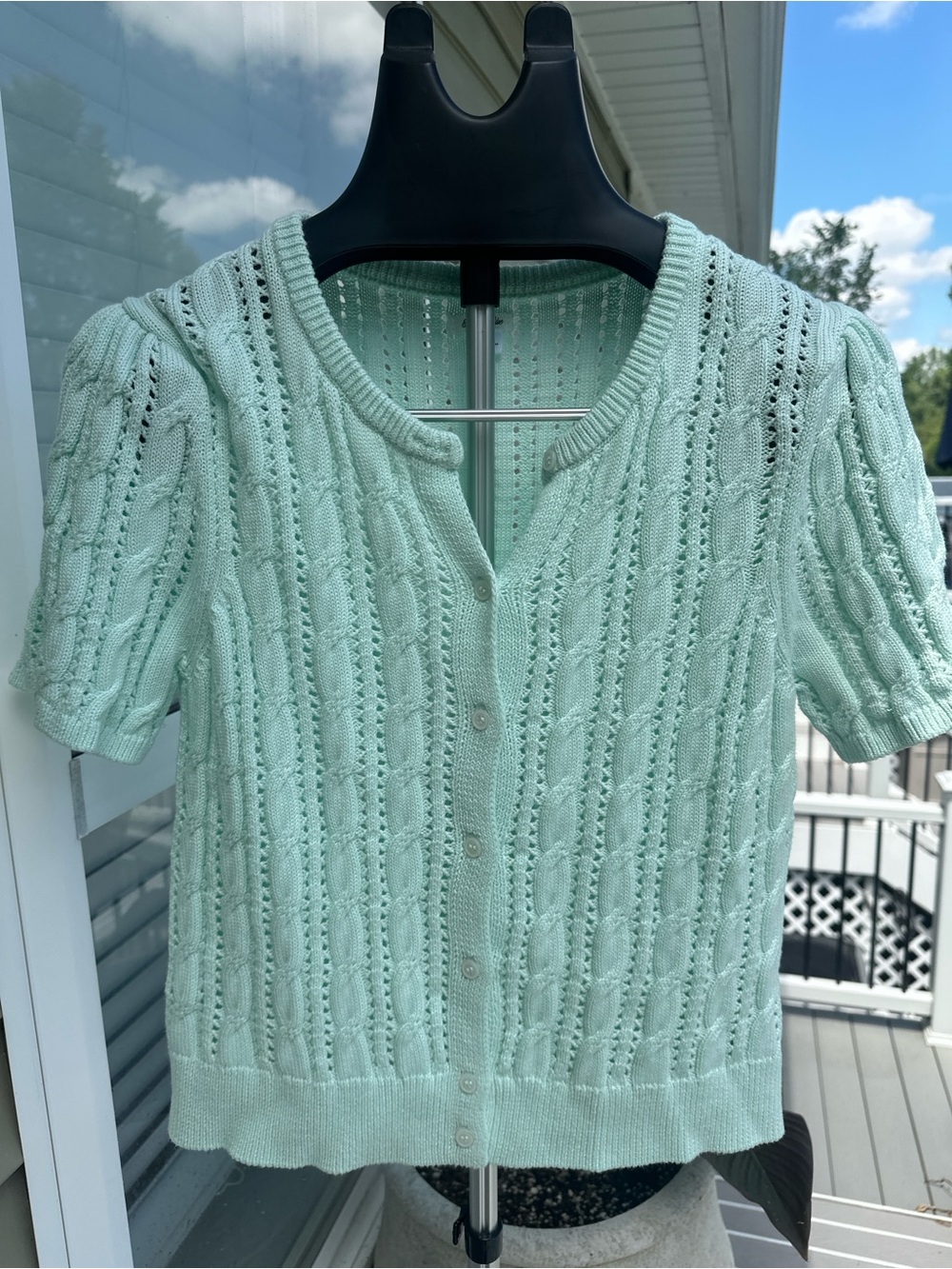 Kimchi Blue Mint Green Short-Sleeve Button-Front Knit Top